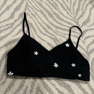 Kendall & Kylie Black Textured Flora Cropped Tank Top